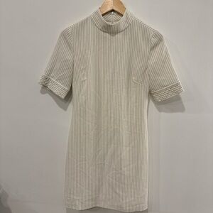 Karl Lagerfeld Cream Ribbed Mock Neck Short-Sleeve Tee